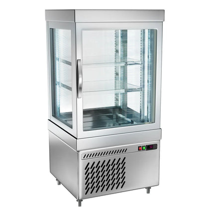 GGM Gastro 4-Sided Glass Display Fridge - 230L - 670mm - with 2 rotating shelves - 1 door - Silver - for patisserie