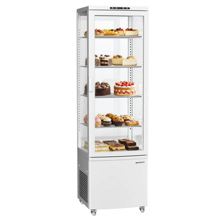 GGM Gastro 4-Sided Glass Display Fridge - 235L - 515mm - Double glazing - square - with 4 shelves - 1 glass door front - White
