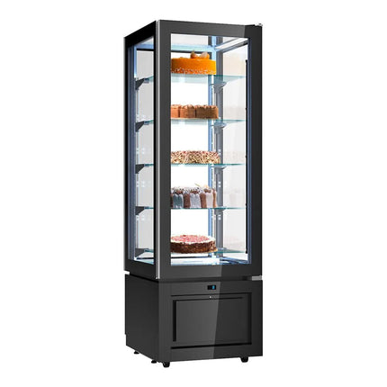 GGM Gastro 4-Sided Glass Display Fridge - 324L - 600mm - Double glazing - square - black front - with 5 glass shelves - 1 glass door front - Black