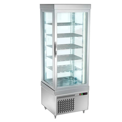 GGM Gastro 4-Sided Glass Display Fridge - 430L - 670mm - with 5 rotating glass shelves - 1 glass door - for patisserie - Silver