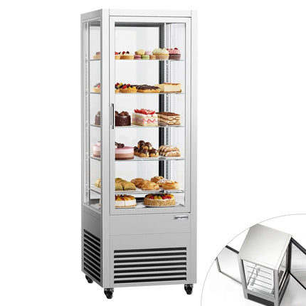 GGM Gastro 4-Sided Glass Display Fridge - 440L - 675mm - Double glazing - square - with 5 glass shelves - 1 front & 1 rear glass door