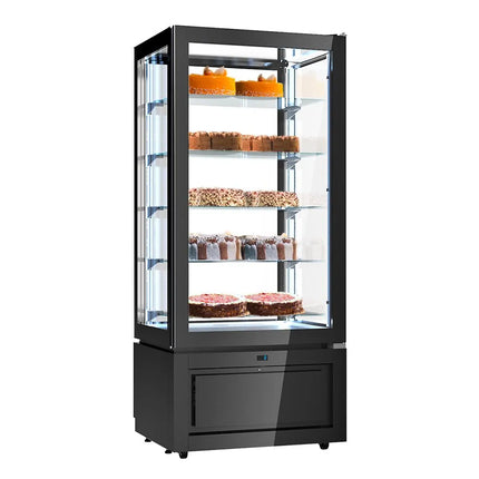 GGM Gastro 4-Sided Glass Display Fridge - 457L - 805mm - with 5 glass shelves - 1 glass door front - for patisserie - Black