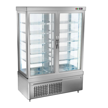 GGM Gastro 4-Sided Glass Display Fridge - 930L - 1320mm - Double glazing - square - with 10 shelves - double doors - for cheese