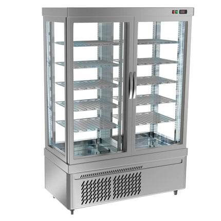 GGM Gastro 4-Sided Glass Display Fridge - 935L - 1320mm - with 10 adjustable shelves - 2 glass doors - Silver