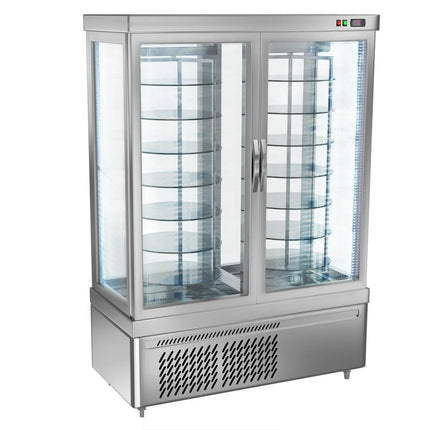 GGM Gastro 4-Sided Glass Display Fridge - 935L - 1320mm - with 14 rotating shelves - 2 doors - Silver