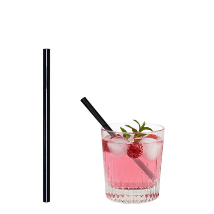 GGM Gastro (50 pcs) Glass Drinking Straws - 150mm - ø 8mm - straight - Black - incl. 1 Nylon cleaning brush