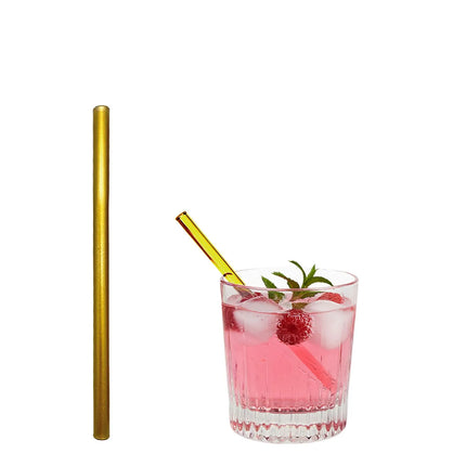 GGM Gastro (50 pcs) Glass Drinking Straws - 150mm - ø 8mm - straight - Gold - incl. 1 Nylon cleaning brush
