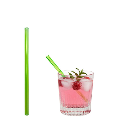 GGM Gastro (50 pcs) Glass Drinking Straws - 150mm - ø 8mm - straight - Neon Green - incl. 1 Nylon cleaning brush