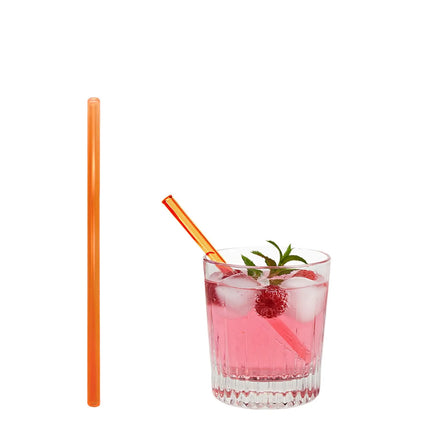 GGM Gastro (50 pcs) Glass Drinking Straws - 150mm - ø 8mm - straight - Neon Orange - incl. 1 Nylon cleaning brush