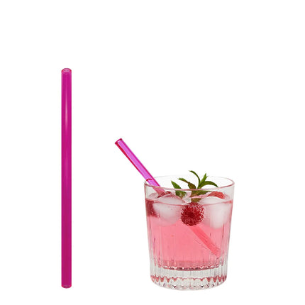 GGM Gastro (50 pcs) Glass Drinking Straws - 150mm - ø 8mm - straight - Neon Pink - incl. 1 Nylon cleaning brush