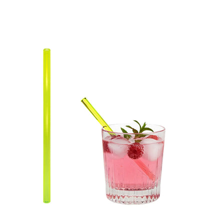 GGM Gastro (50 pcs) Glass Drinking Straws - 150mm - ø 8mm - straight - Neon Yellow - incl. 1 Nylon cleaning brush