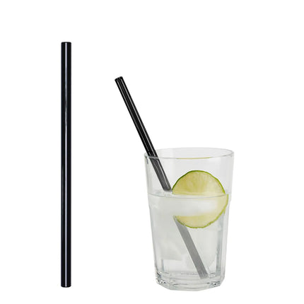 GGM Gastro (50 pcs) Glass Drinking Straws - 200mm - ø 8mm - straight - Black - incl. 1 Nylon cleaning brush