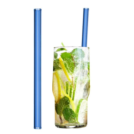 GGM Gastro (50 pcs) Glass Drinking Straws - 200mm - ø 8mm - straight - Blue - incl. 1 Nylon cleaning brush