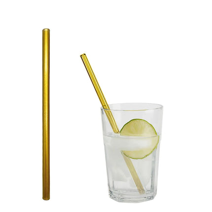 GGM Gastro (50 pcs) Glass Drinking Straws - 200mm - ø 8mm - straight - Gold - incl. 1 Nylon cleaning brush