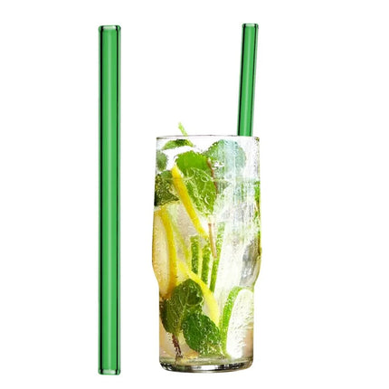 GGM Gastro (50 pcs) Glass Drinking Straws - 200mm - ø 8mm - straight - Green - incl. 1 Nylon cleaning brush