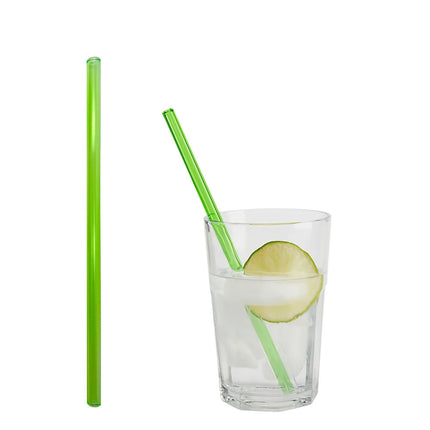 GGM Gastro (50 pcs) Glass Drinking Straws - 200mm - ø 8mm - straight - Neon Green - incl. 1 Nylon cleaning brush
