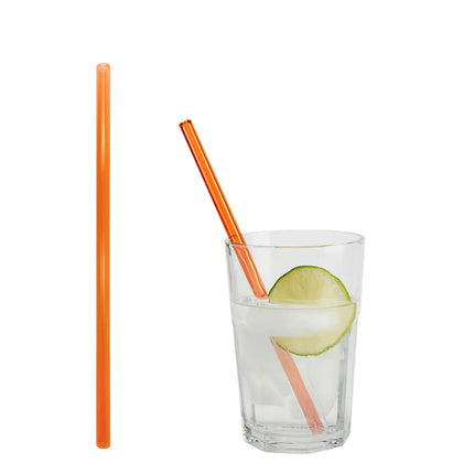 GGM Gastro (50 pcs) Glass Drinking Straws - 200mm - ø 8mm - straight - Neon Orange - incl. 1 Nylon cleaning brush