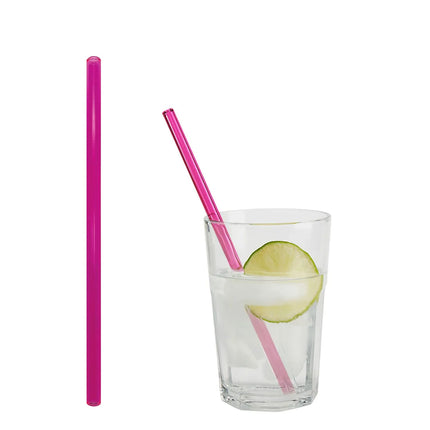 GGM Gastro (50 pcs) Glass Drinking Straws - 200mm - ø 8mm - straight - Neon Pink - incl. 1 Nylon cleaning brush