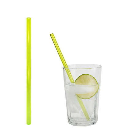 GGM Gastro (50 pcs) Glass Drinking Straws - 200mm - ø 8mm - straight - Neon Yellow - incl. 1 Nylon cleaning brush
