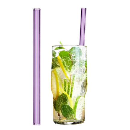 GGM Gastro (50 pcs) Glass Drinking Straws - 200mm - ø 8mm - straight - Pink - incl. 1 Nylon cleaning brush