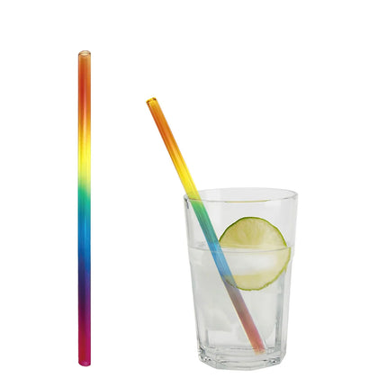 GGM Gastro (50 pcs) Glass Drinking Straws - 200mm - ø 8mm - straight - Rainbow - incl. 1 Nylon cleaning brush