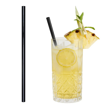 GGM Gastro (50 pcs) Glass Drinking Straws - 230mm - ø 8mm - straight - Black - incl. 1 Nylon cleaning brush