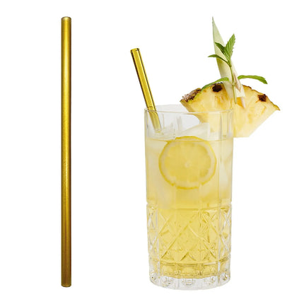GGM Gastro (50 pcs) Glass Drinking Straws - 230mm - ø 8mm - straight - Gold - incl. 1 Nylon cleaning brush