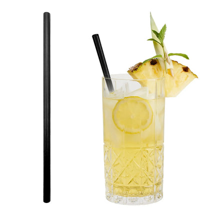 GGM Gastro (50 pcs) Glass Drinking Straws - 230mm - ø 8mm - straight - Matte Black - incl. 1 Nylon cleaning brush
