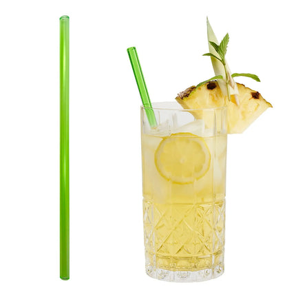 GGM Gastro (50 pcs) Glass Drinking Straws - 230mm - ø 8mm - straight - Neon Green - incl. 1 Nylon cleaning brush