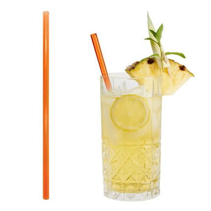 GGM Gastro (50 pcs) Glass Drinking Straws - 230mm - ø 8mm - straight - Neon Orange - incl. 1 Nylon cleaning brush