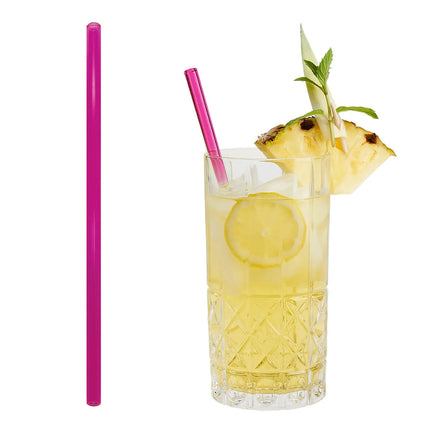 GGM Gastro (50 pcs) Glass Drinking Straws - 230mm - ø 8mm - straight - Neon Pink - incl. 1 Nylon cleaning brush