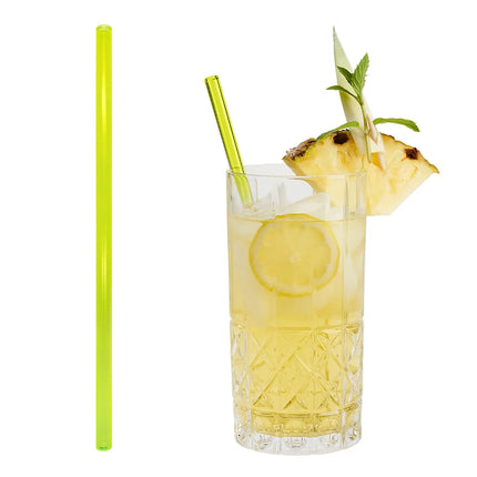 GGM Gastro (50 pcs) Glass Drinking Straws - 230mm - ø 8mm - straight - Neon Yellow - incl. 1 Nylon cleaning brush