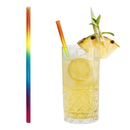 GGM Gastro (50 pcs) Glass Drinking Straws - 230mm - ø 8mm - straight - Rainbow - incl. 1 Nylon cleaning brush