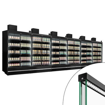 GGM Gastro (6 pcs) Commercial multideck display fridge - 11250mm - with 4 hinged glass doors & 5 shelves - Black