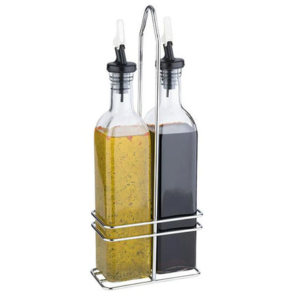 GGM Gastro (6 pcs) Cruet Set - 500ml - Stainless steel stand - Glass - with pourer spout included