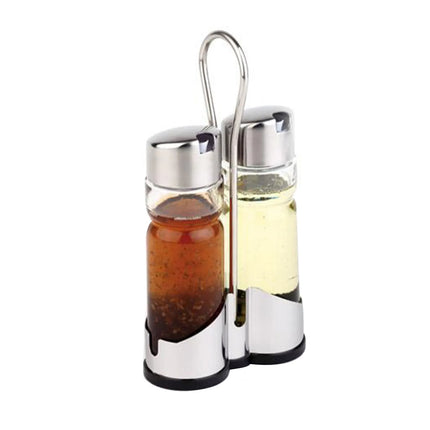 GGM Gastro (6 pcs) Cruet Set ECONOMIC - 2-piece - Stainless steel stand - Glass; Stainless steel lid - with pourer spout included - oil & vinegar