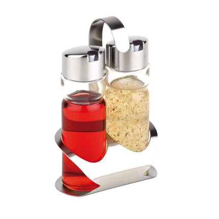 GGM Gastro (6 pcs) Cruet Set PRO - 2-piece - Stainless steel stand - Glass; Stainless steel lid - with pourer spout included - oil & vinegar