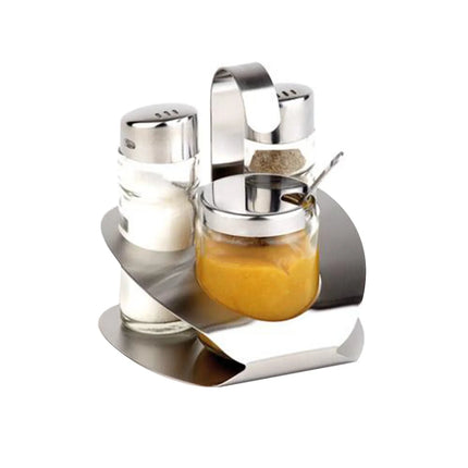 GGM Gastro (6 pcs) Cruet Set PRO - 3-piece - Stainless steel stand - Glass - with stainless steel lids & twist closure - incl. 3 glass containers