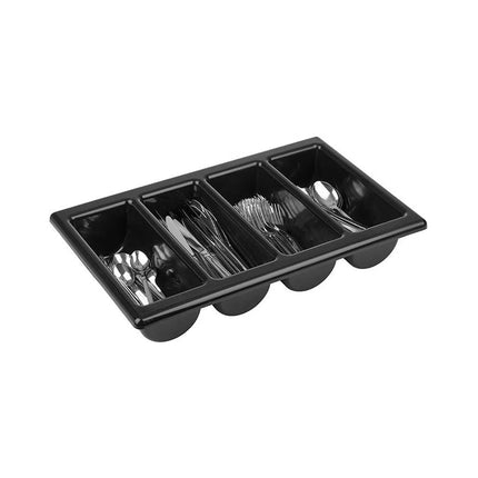 GGM Gastro (6 pcs) GN 1/1 Cutlery Tray - 530x325mm - Height: 100mm - Polypropylene (PP) - with 4 compartments - Black