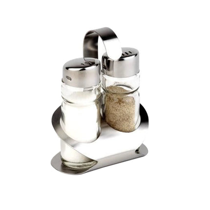 GGM Gastro (6 pcs) Salt and Pepper Cruet Set and Stand PRO - 2-piece - Stainless steel stand - Glass - with stainless steel lids - incl. 2 salt & pepper shakers; stainless steel stand - salt & pepper