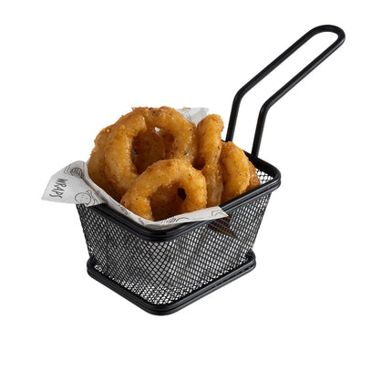 GGM Gastro (6 pcs) Serving Basket - SNACKHOLDER - Stainless Steel - Rectangular - 100x85mm - with 1 Handle - Black