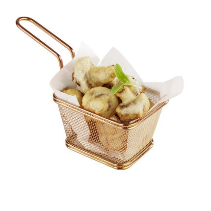 GGM Gastro (6 pcs) Serving Basket - SNACKHOLDER - Stainless Steel - Rectangular - 100x85mm - with 1 Handle - Copper