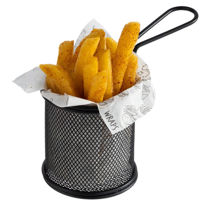 GGM Gastro (6 pcs) Serving Basket - SNACKHOLDER - Stainless Steel - Round - Ø90mm - with 1 Handle - Black