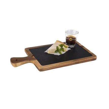 GGM Gastro (6 pcs) Serving Board - FUSIONA - 2-piece set - incl. slate plate - acacia wood - 340x180mm