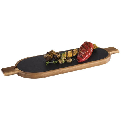 GGM Gastro (6 pcs) Serving Board - FUSIONA - 2-piece set - incl. slate plate - acacia wood - 500x150mm - with handle