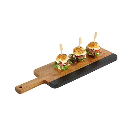 GGM Gastro (6 pcs) Serving Board - ROCKWOOD - 6-piece set - incl. writable natural slate strip - acacia wood - 405x130mm