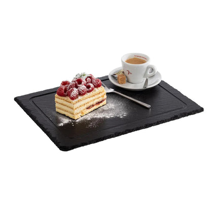 GGM Gastro (6 pcs) Slate Serving Board - Natural Slate - 330x240mm - with 1 recess Ø95mm - with Grooved Border - Black