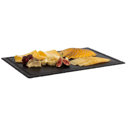 GGM Gastro (6 pcs) Slate Serving Board - Natural Slate - 580x380mm - with Grooved Border - Black