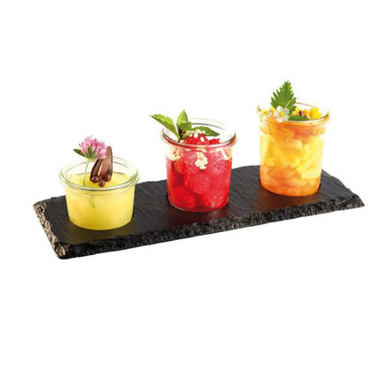 GGM Gastro (6 pcs) Slate Serving Board - Natural Slate - 6-piece set - 280x100mm - with 3 recesses Ø 60mm - Black