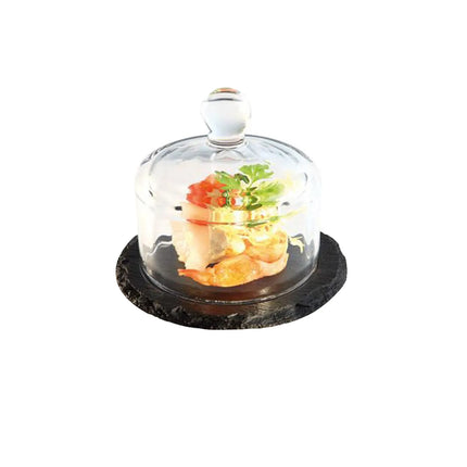 GGM Gastro (6 pcs) Slate Serving Board - with Glass Cloche - Natural Slate - 2-piece set - Ø105mm - Height: 95mm - Black
